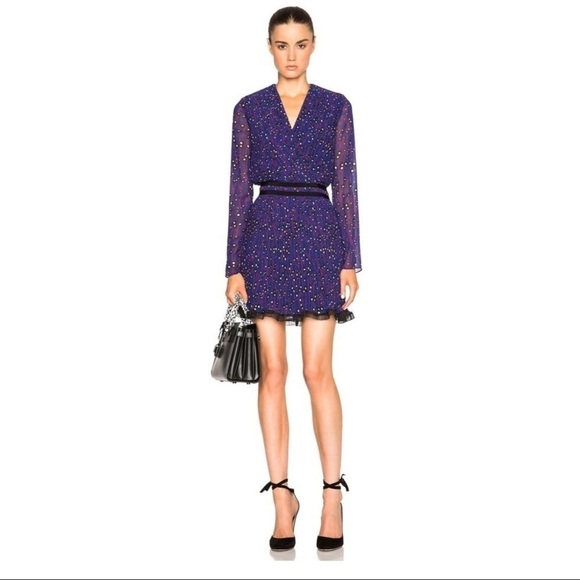 Carven Women’s Georgette‎ Pleated Violet Cocktail Dress Ruffle Hem Size 38/8 US